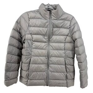 Eddie Bauer EB650 Down Puffer Jacket Women's PM Petite Medium Silver Lightweight